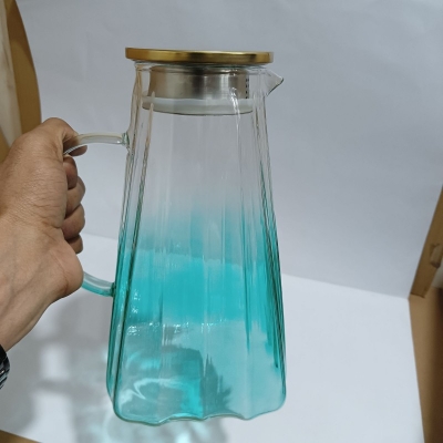Picture of Modern style  blue Gradient color glass pitcher Kettle Shape large capacity  Glass Vase Home Decor Living Room glass pitcher heat resistant glass jug 1L-2L-Blue