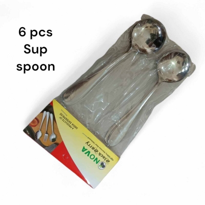 Picture of Soup Spoon of 6, 5" Stainless Steel Titanium Plating Shiny silver Round Spoons Silverware, silver sup Spoon Set Sturdy Easy to Clean, Dishwasher Safe-Silver