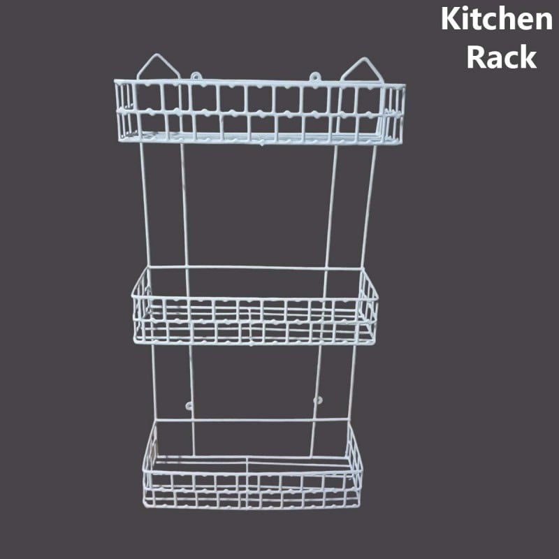 Picture of 3 Step square shape Walls For The Kitchen Hanging Rack - Optimize Your Kitchen Storage With This square shape Hanging Rack made is high quality iron stick white colour-White