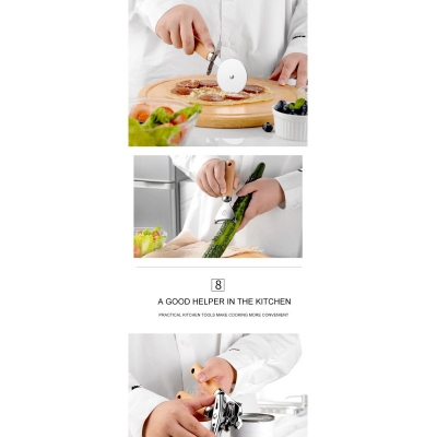 Picture of Kitchen Gadget Set Wooden Handle Stainless Steel Utensils Can Opener Peeler Garlic Press Cheese Grater Whisk Kitchen Accessories-Brown