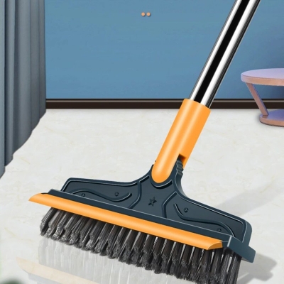 Picture of New Floor Scrub Brush 2 In 1 Cleaning Brush Long Handle Removable Wiper Magic Broom Brush Squeegee Tile Kitchen Cleaning Tools-Multicolor
