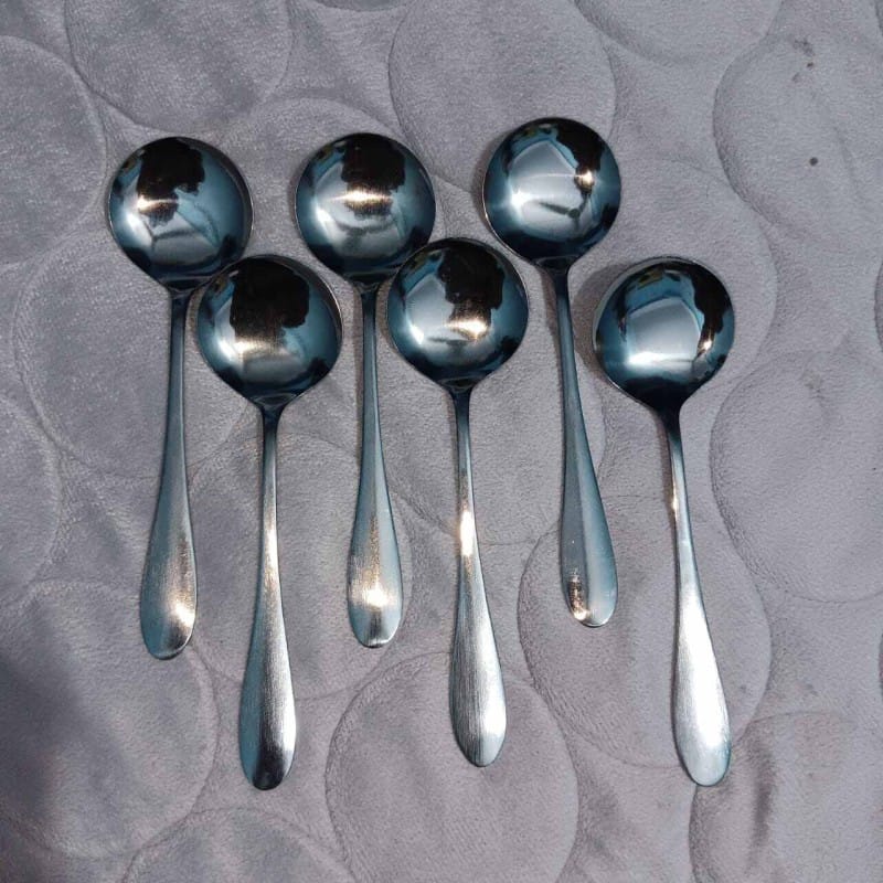 Picture of NOVA 6 pcs stainless steel sup spoon Nova Black Berry stainless steel sup spoon for children , sup spoon 15 cm long sup spoon-Silver