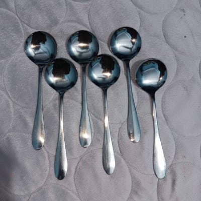 Picture of NOVA 6 pcs stainless steel sup spoon Nova Black Berry stainless steel sup spoon for children , sup spoon 15 cm long sup spoon-Silver