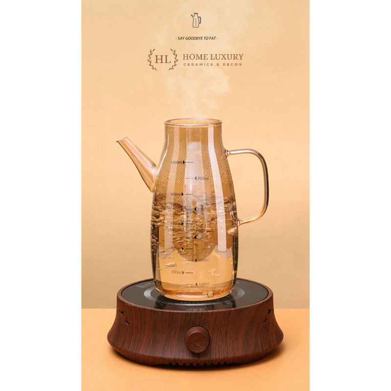 Picture of 800ml 400 DEGREE HEAT RESISTANT Oil Tank | Glass jar with stopper for oil - vinegar - soy sauce - fish sauce | GOLD POTTER WITH Stainless steel lid-Gold