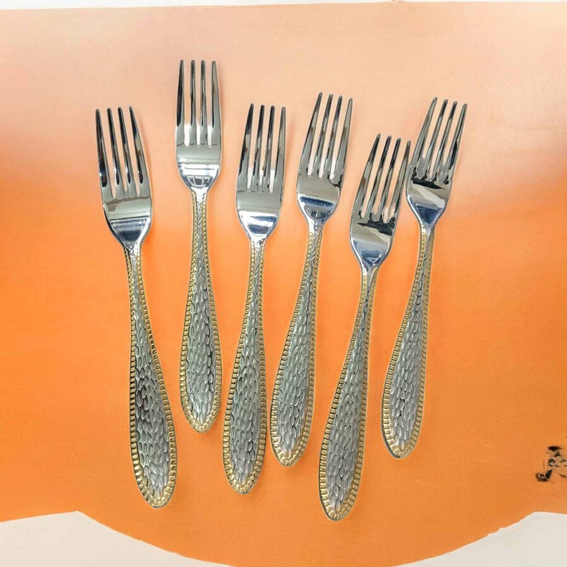 Picture of 6pcs stainless steel fork spoon mirror polish spoon nonmagnet tea spoon for best option desirt 12cm long golden design print(6pcs set)-Silver