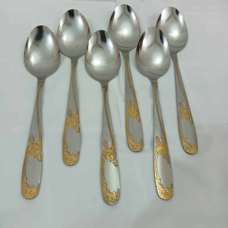 Picture of TXC 6 pcs golden color design Desert spoon stainless steel desert spoon 8 inches long same as picture-Silver