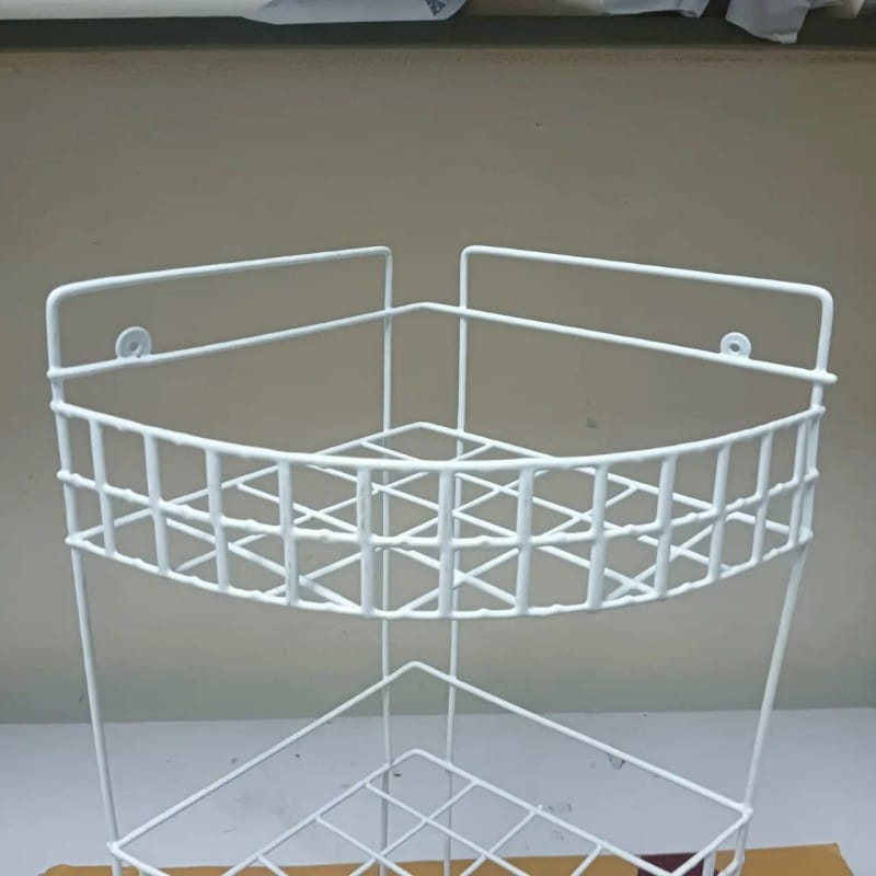 Picture of "1 Pc 3-Step Hanging Corner Kitchen Rack – Durable Iron, White Finish, Triangle Shape, Easy Wall Installation, Space Saver for Organizing Accessories"-White
