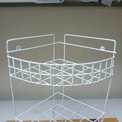 Picture of "1 Pc 3-Step Hanging Corner Kitchen Rack – Durable Iron, White Finish, Triangle Shape, Easy Wall Installation, Space Saver for Organizing Accessories"-White