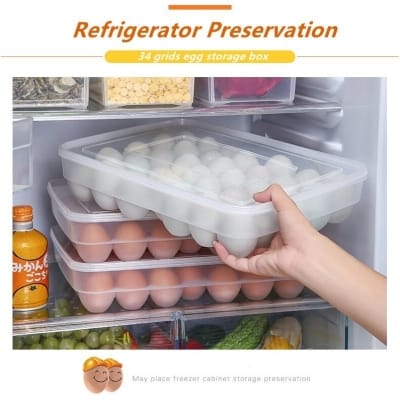Picture of Egg Storage Box with 34 Grids, BPA-Free and Made from Food-Grade Plastic. Includes Lid and Perfect Fit for Every Egg. Ideal for Kitchens or Refrigerators. Quantity: 1 Pc.-White