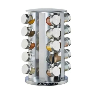 Picture of Set of 20 Spice Jars | Round Spice Rack |  Seasoning Dried Herbs Storage Organization | Stainless Steel Rotating Countertop Spice Holder Shelf for Kitchen Cabinet Organizer-Silver