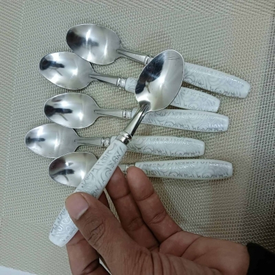 Picture of 6 pcs plastic handle stainless steel tea spoon-White
