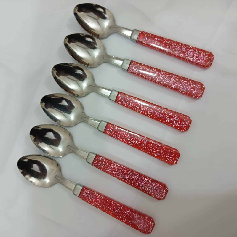 Picture of Dining Tea spoon 6-Pieces Set for Kitchen and Dining Table Steel with Glitter Red Plastic Handle Tea Spoon Set for Home and Kitchen (Set of 6)-Red