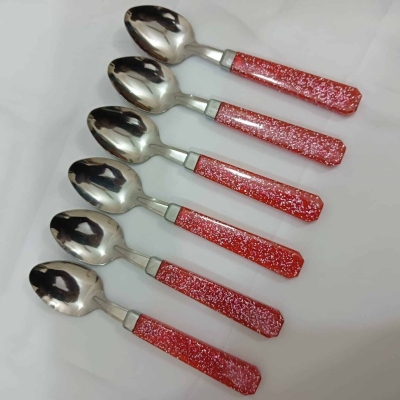 Picture of Dining Tea spoon 6-Pieces Set for Kitchen and Dining Table Steel with Glitter Red Plastic Handle Tea Spoon Set for Home and Kitchen (Set of 6)-Red
