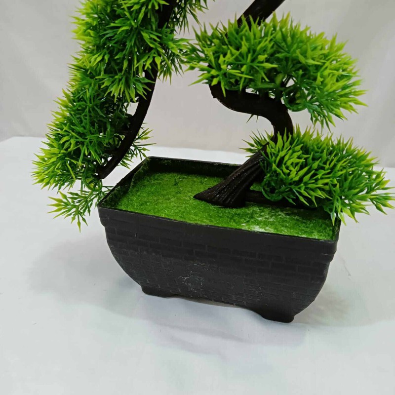 Picture of Elephant Trunk Design Green Artificial Bonsai Tree with Plastic Vases, 10 Inch Long, for Office Table Decoration, Gram Beauty Flower-Multicolor