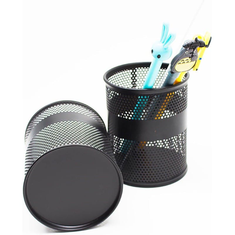 Picture of Black Metal Desk Organizer (2-Piece) - Multifunctional Cylinder Pencil Holders, Durable, Fireproof, High-Temperature Resistant, Coated Finish, 9.5 x 8.5 cm, Perfect for Office & Student Desks-Black