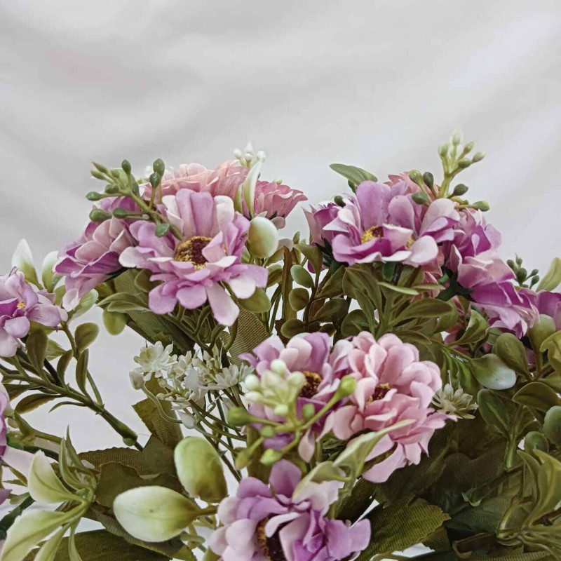 Picture of "Silk Daisy Bride Bouquet with 18 Heads, Glass Vase, 18 Multicolor Sunflowers, 48x20 cm (Height x Width) with Vase, Perfect for Home, Wedding, and Christmas Decoration, Made from Fabric and Plastic."-Multicolor