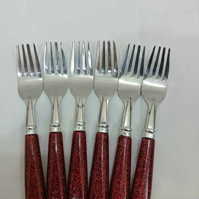 Picture of 6 pcs colorful handle stainless steel Fork spoon set 15 cm long-Red