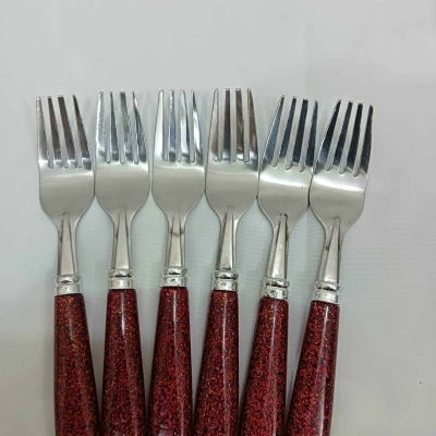 Picture of 6 pcs colorful handle stainless steel Fork spoon set 15 cm long-Red