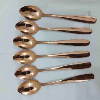 Picture of 6 Pcs 15cm long  Copper tea spoon golden color tea spoon mirror polish copper spoon-Gold