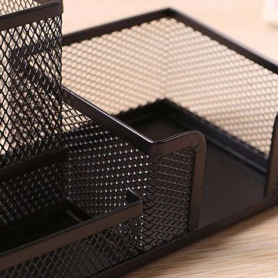 Picture of Metal Mesh Desk Organizer 3 Compartment Stationary Storage Stand & Pen-Pencil Holder-Black