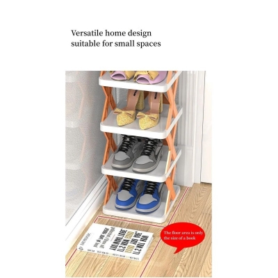 Picture of Folding 5-Tier Shoe Organizer: Adjustable Multi-Layer Plastic Rack for Closets and Narrow Spaces-Multicolor