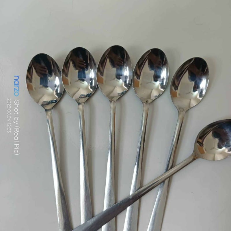 Picture of Rosy Long Handle pickling spoon 12 Pieces Stainless Steel Teaspoon Coffee Dessert Mixing Spoon Round Soup Spoon 8 inches-Silver