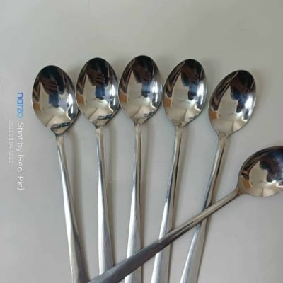Picture of Rosy Long Handle pickling spoon 12 Pieces Stainless Steel Teaspoon Coffee Dessert Mixing Spoon Round Soup Spoon 8 inches-Silver