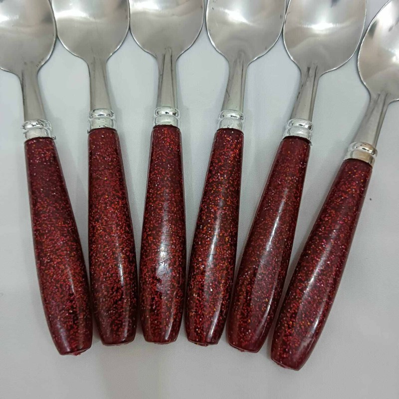Picture of 6 pcs colorful handle stainless steel Tea spoon set 15 cm long-Red