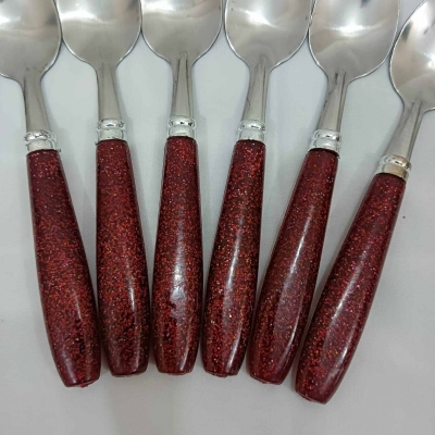 Picture of 6 pcs colorful handle stainless steel Tea spoon set 15 cm long-Red
