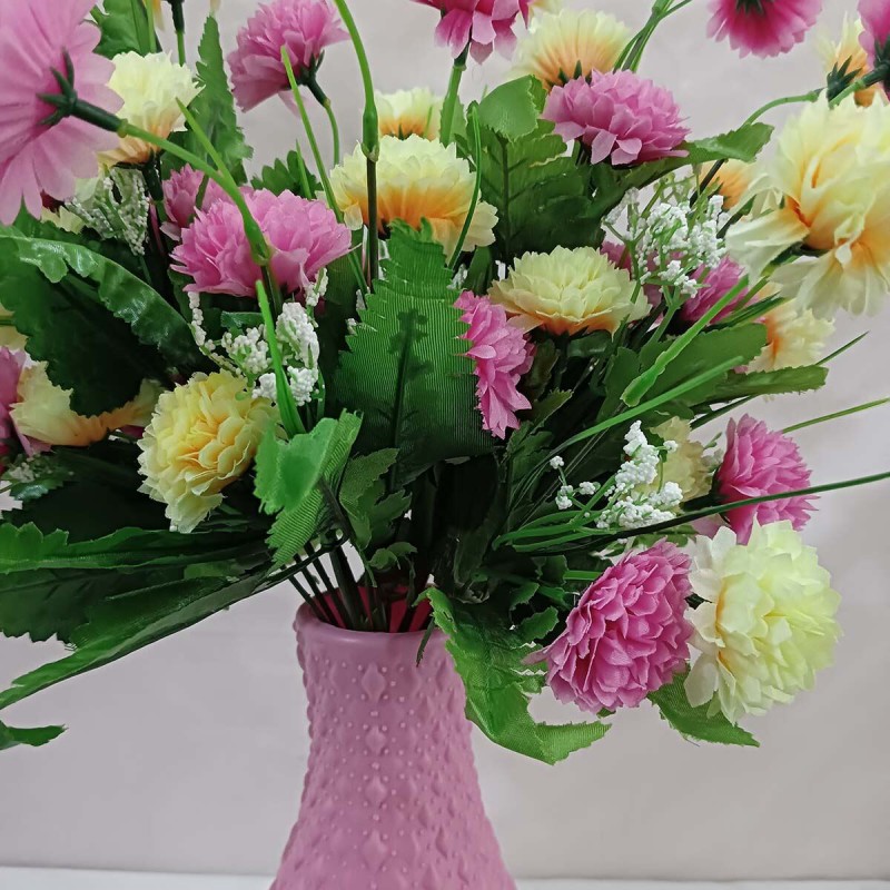 Picture of Multicolor 40-50 Heads Silk Flower Sticks - 40cm Long with Vase, 2 Pieces, Plastic and Fabric - Perfect for Weddings and Festivals-Multicolor