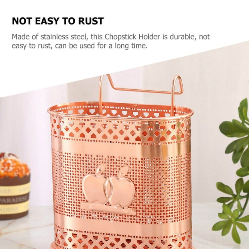 Picture of Kitchen Supplies Cutlery Draining Holder Storage Box Wall Hanging Stainless Steel Utensil-Gold