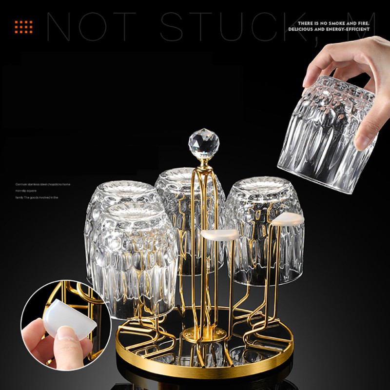 Picture of Lavish indulgent - Kitchen Rotating Tableware Drainer Water Cup Rack Drying Drainer Cup Holder Home Storage Organizer - Easy To maintain-Gold