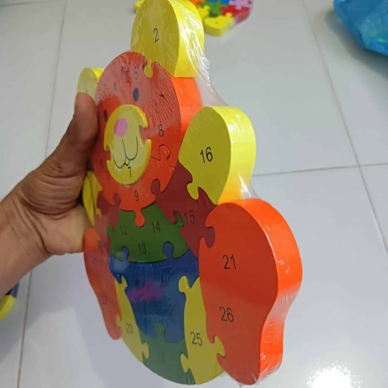 Picture of Highly Durable - A to Z and 1-26 Alphabet and Number Wooden Jigsaw Puzzle - Bear - Sustainable Choice - Understated Sophistication-Multicolor