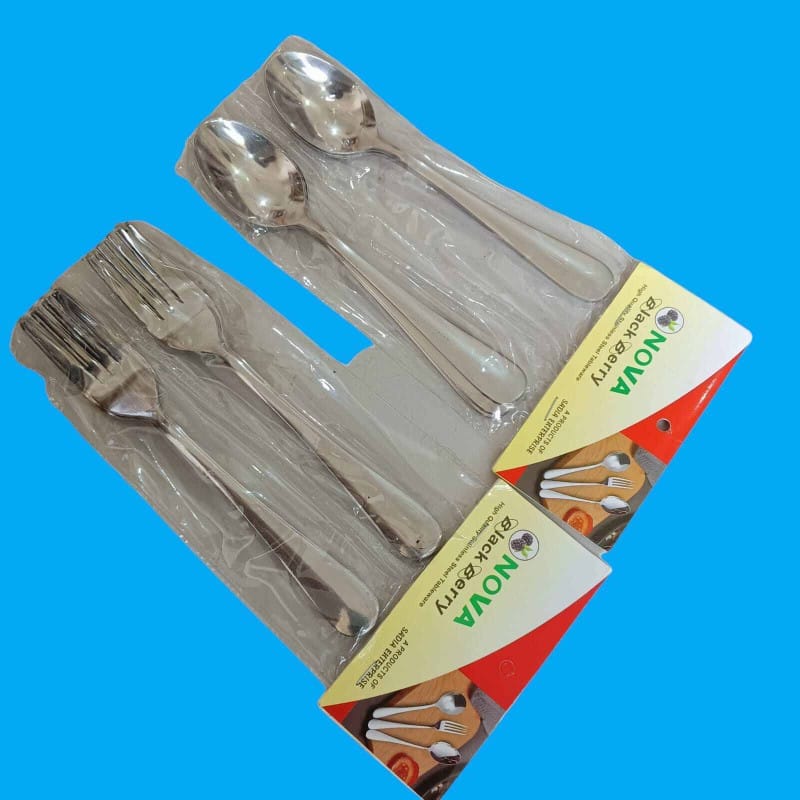 Picture of Nova-12pcs stainless steel spoon set 6 pcs Tea spoon and 6 pcs fork spoon combo pake 12 silver color mirror polish spoon 15cm long heavy spoon dishware save easy to clean (12pcs set)-Silver