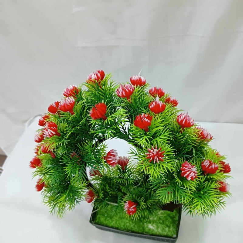 Picture of Heart Shape Design Green Artificial Bonsai Tree with Mini Multi-Color Flowers and Plastic Vases, 11 Inch Long, for Office Table Decoration, Gram Beauty Flower-Multicolor