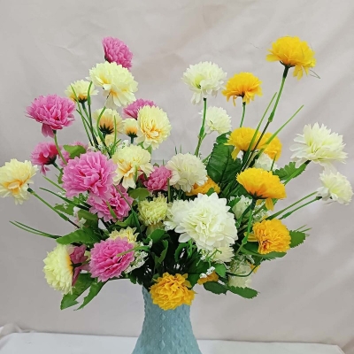 Picture of 40cm Long Multicolor Silk Flowers - 2 Pieces, 40-50 Heads with Vase - Perfect for Home, Restaurant, Wedding, and Festival Decor-Multicolor