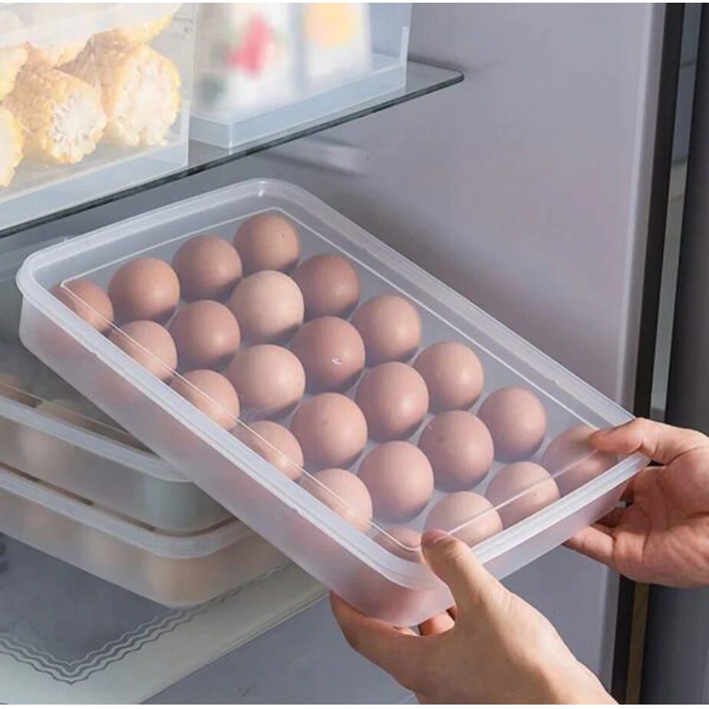 Picture of Egg box 34 Grids Egg Storage Box Large Capacity Hard Plastic Egg Case Organizer Holder Box Container Egg Dispenser for Refrigerator34 Grads Egg Box Basket Organizer Plastic Egg Food Container/dim box-White