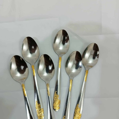 Picture of TXC 6 pcs stainless steel golden design Tea spoon silver color 15cm long-Silver