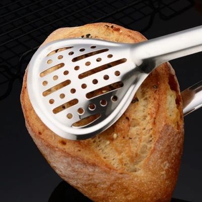 Picture of Stainless Steel Shell Hollow Food Tongs Non-Stick Barbecue Steak Clip Long Handle Buffet Tweezers Utensils for Home Kitchen golden color-Gold