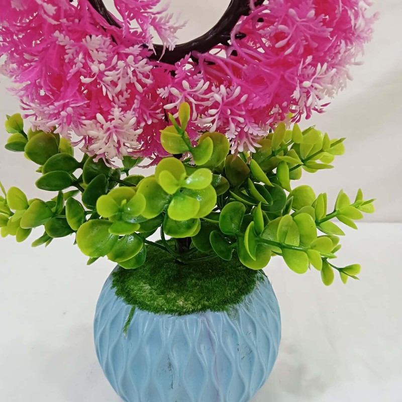Picture of This 30cm Multicolor Round Shape Bonsai Plant is perfect for home, office, or restaurant decor. Made of durable plastic, ideal for living rooms, table corners, or balconies. Comes with vase. Quantity: 1 pcs.-Multicolor