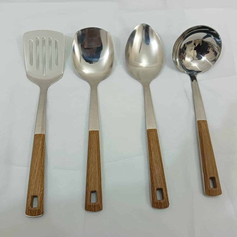 Picture of 4 pcs  stainless steel silver color Serving spoon set long rice spoon,Soup Spoon, Slotted Turner, slotted spoon 4 pcs cookware set-Silver