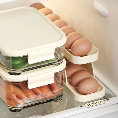 Picture of 2PCS Refrigerator-Egg despensir Automatic-Egg Dispenser Plastic Rolling-Egg Holder Kitchen Organizer-Multicolor