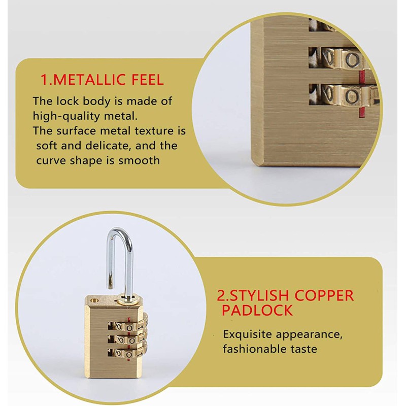 Picture of 3-Digit Resettable Brass Password Lock Combination Padlock  Combination lock padlock, 3 digits, number padlock, locker, ideal security combination lock for school, gym locker, cabinets, tool box, etc.-Gold