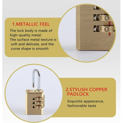 Picture of 3-Digit Resettable Brass Password Lock Combination Padlock  Combination lock padlock, 3 digits, number padlock, locker, ideal security combination lock for school, gym locker, cabinets, tool box, etc.-Gold