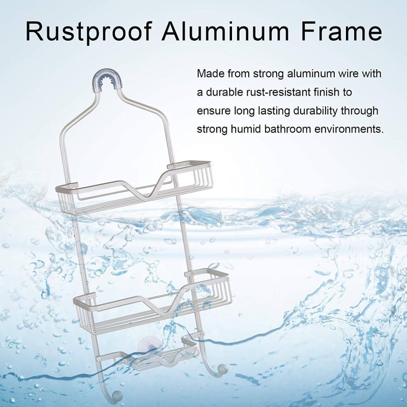 Picture of Bath Shower Caddy, Detachable Shower Caddy, 3-Tier Aluminum Extra Wide Space with Soap Tray and 2-Hooks for Shampoo, Conditioner, Razors, Towels, Silver-Silver