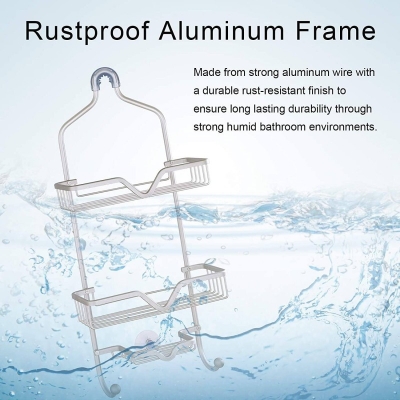 Picture of Bath Shower Caddy, Detachable Shower Caddy, 3-Tier Aluminum Extra Wide Space with Soap Tray and 2-Hooks for Shampoo, Conditioner, Razors, Towels, Silver-Silver