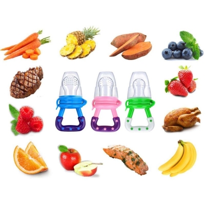 Picture of New Baby Food Feeder Soother Tether for Eating Fresh Fruit Vegetables Meat (Extra 3 Nipple)-Multicolor
