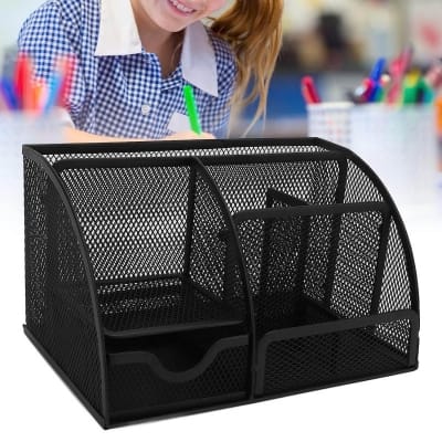 Picture of Desk Pen Holder, Multifunctional Sturdy Durable Classic Style Dorm Small Desk Organizer for Office Desk-Black