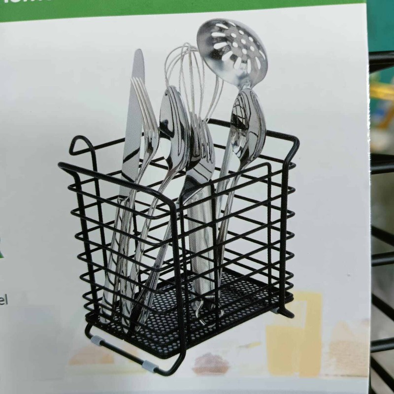 Picture of 1 pcs square shape CUTLERY HOLDER HIGH QUALITY STAINLESS STEEL spoon holder silver and black color-Silver