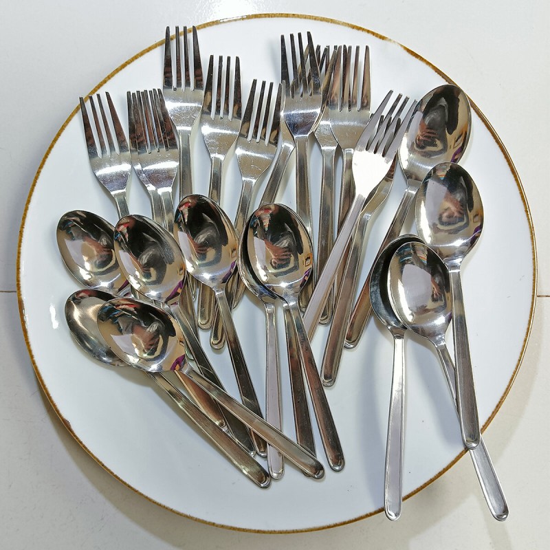 Picture of Rosy 24 pcs Stainless steel Tea and fork spoon silver for kitchen 15cm long best spoon for House, Kitchen, Travel, restaurant  etc-Silver